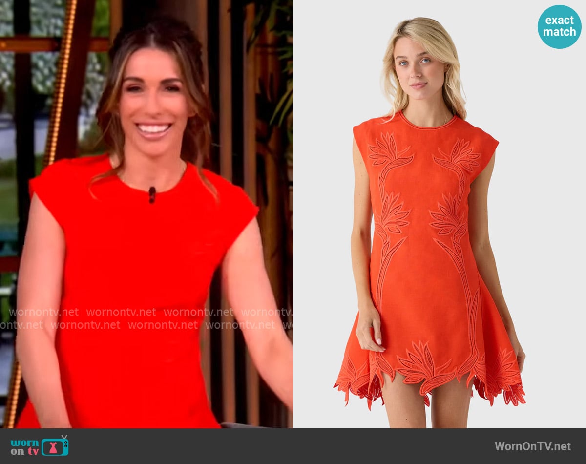 Alyssa’s red floral embroidered dress on The View Alyssa’s red floral embroidered dress on The View