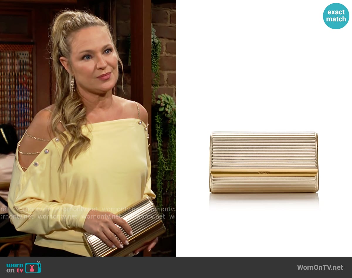 Simkhai Rolo Clutch worn by Sharon Newman (Sharon Case) on The Young and the Restless