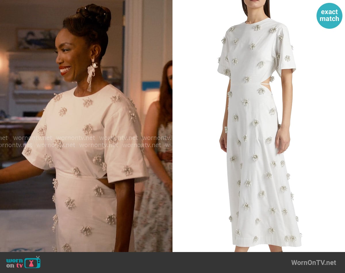 Simkhai Starla Beaded Cotton Cut-Out Maxi Dress worn by Helen Decatur (Heather Headley) on Sweet Magnolias