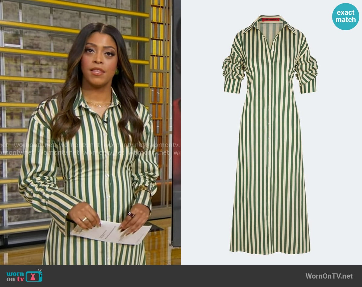 Simon Miller Loch Poplin Maxi Dress in Gummy Green worn by Morgan Norwood on Good Morning America