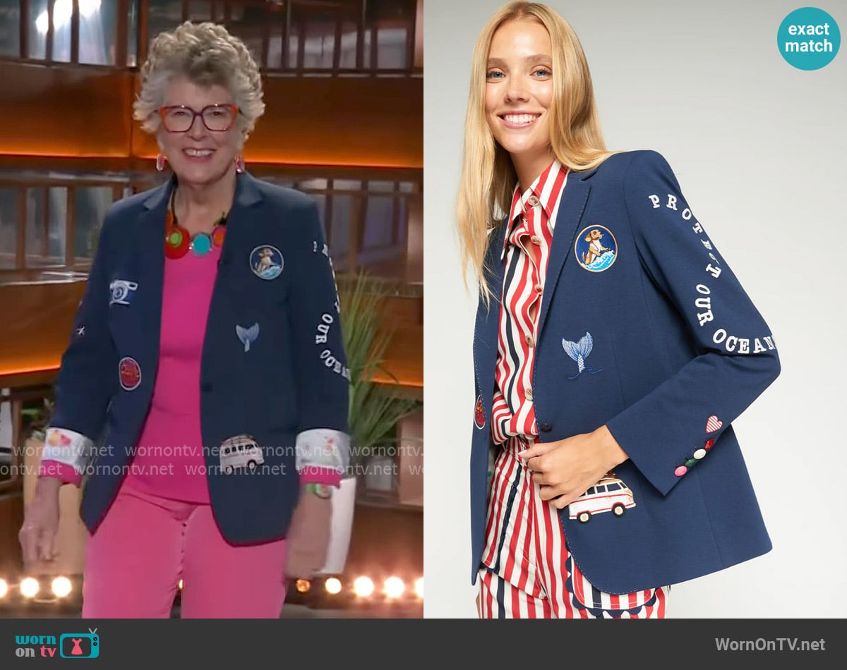 Sketch the Label The Oakley Blazer in French Marine worn by Dame Prue Leith on The Kelly Clarkson Show