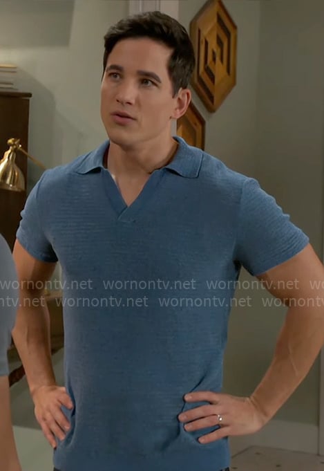 Smitty’s blue knit polo on Beyond the Gates