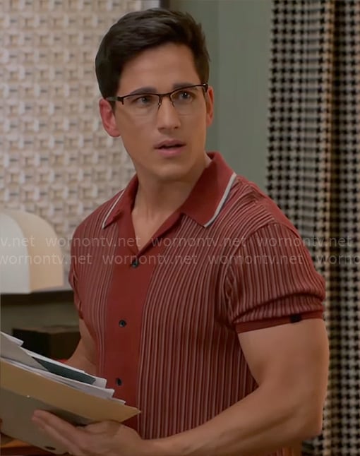 Smitty’s red knit button front shirt on Beyond the Gates