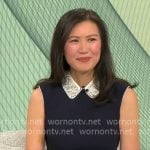 Sophie Chen Keller’s navy mini dress with embellished collar on CBS Mornings