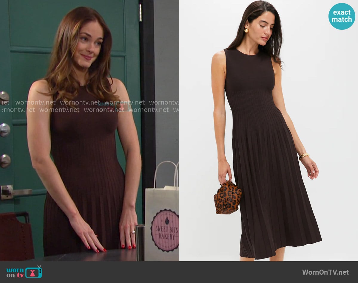 Staud Elyse Dress in Earth worn by Stephanie Johnson (Abigail Klein) on Days of our Lives