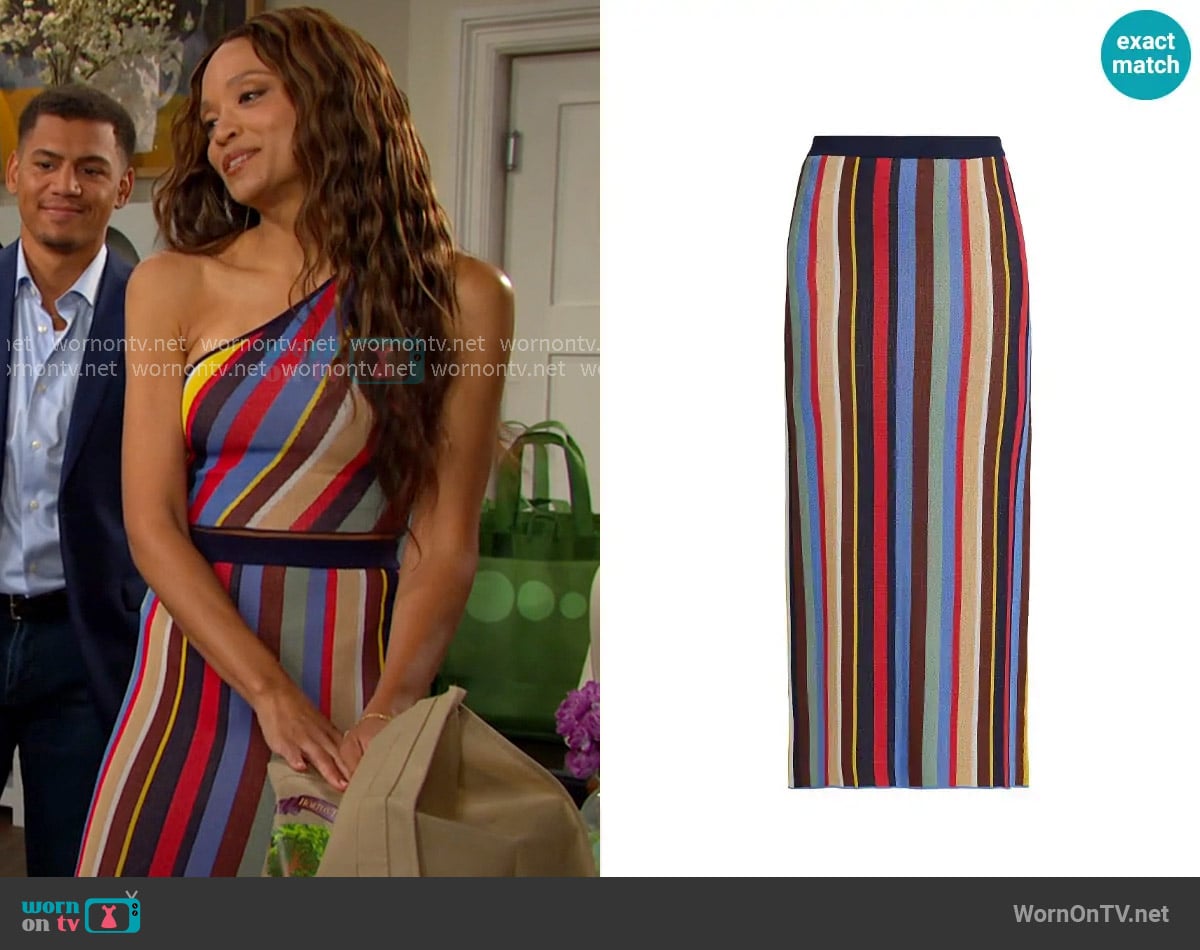 Staud Karina Skirt in Market Stripe worn by Lani Price (Sal Stowers) on Days of our Lives