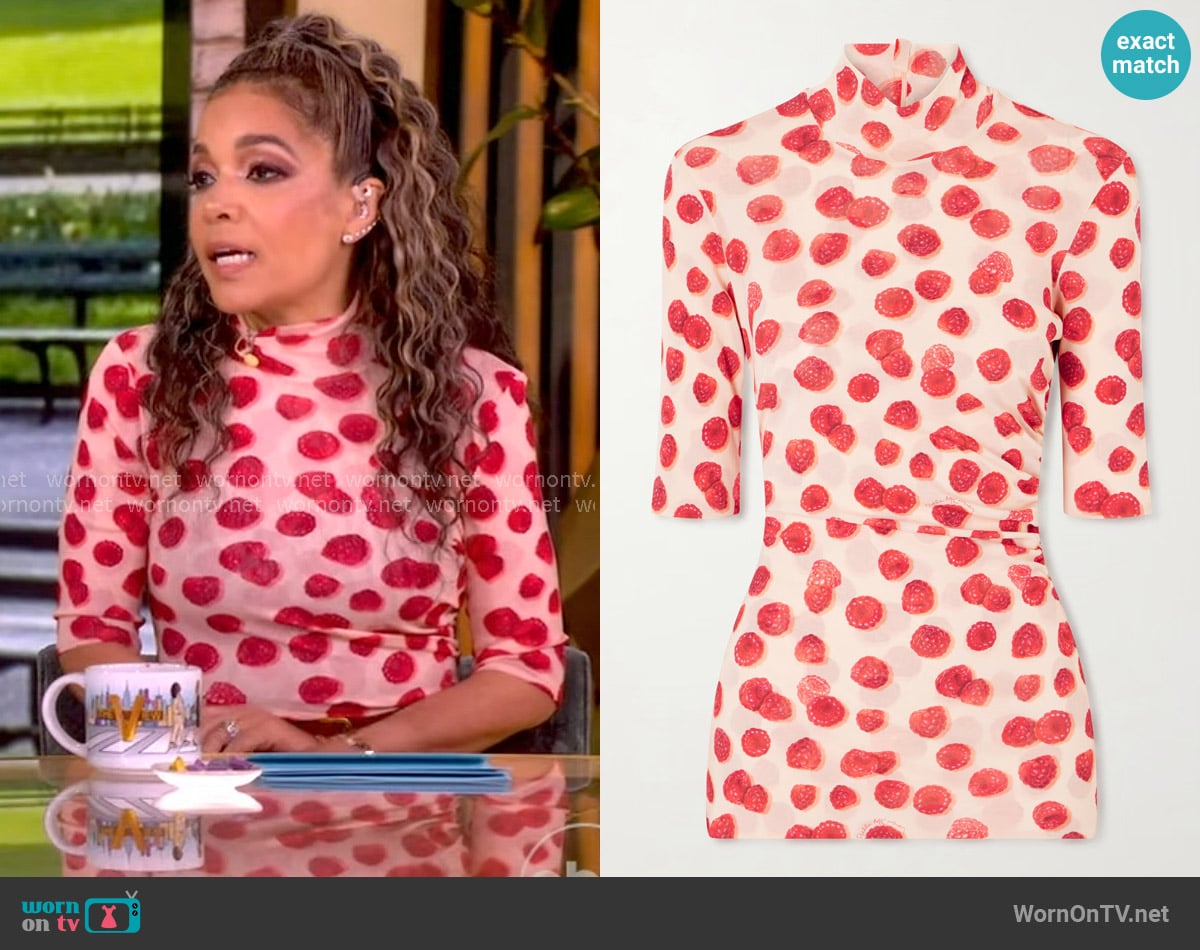Stella McCartney Gathered Printed Mesh T-shirt worn by Sunny Hostin on The View