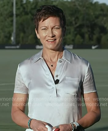 Stephanie’s grey satin polo top on Today