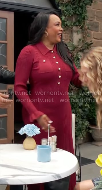 Stephanie’s red knit dress with gold buttons on The Young and the Restless