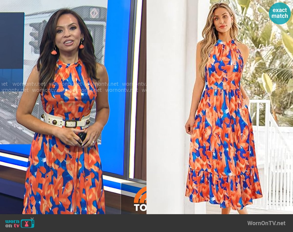 Adelle’s orange and blue floral halter dress on Today