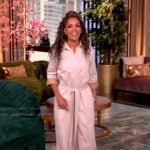 Sunny’s beige tie waist jumpsuit on The View