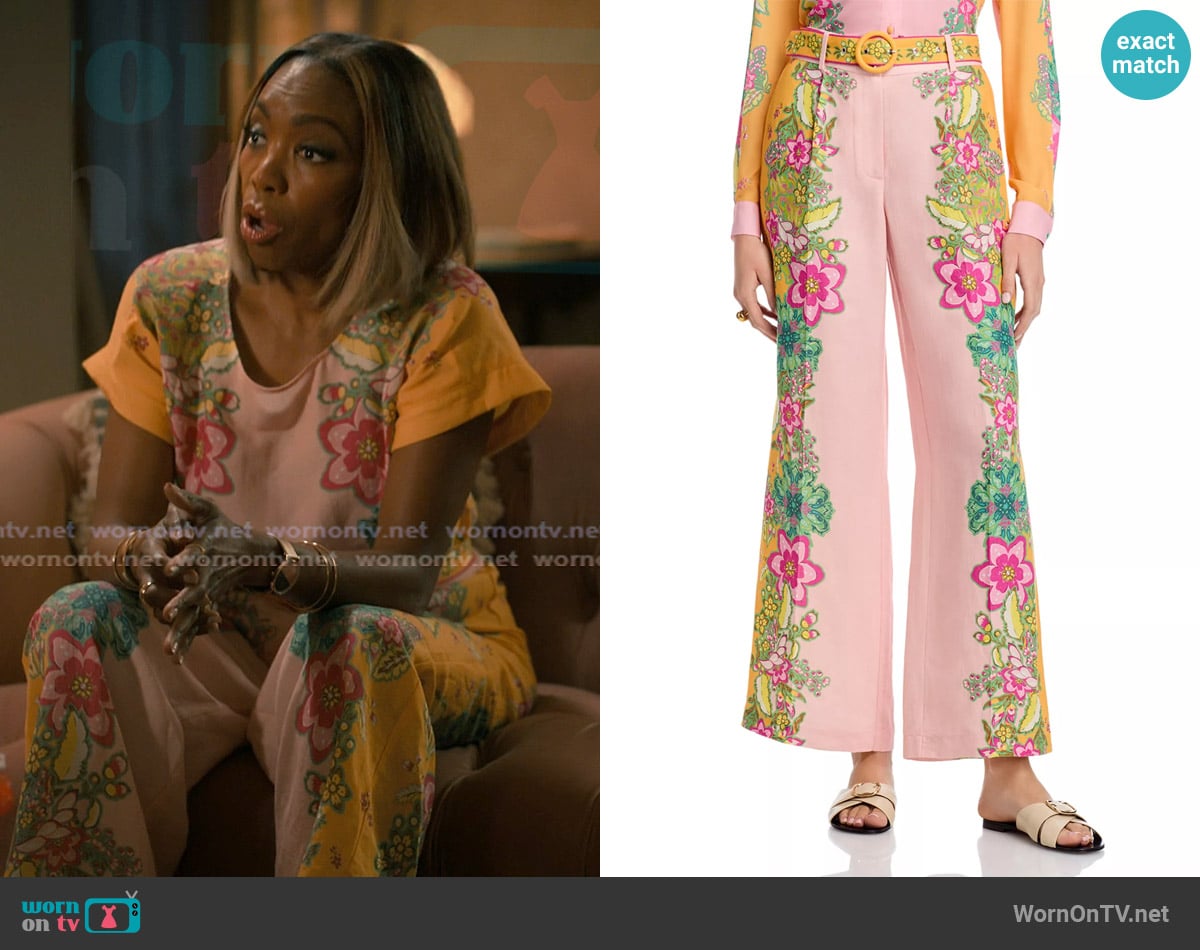 T Tahari Eternity Garden Printed Wide Leg Pants worn by Helen Decatur (Heather Headley) on Sweet Magnolias