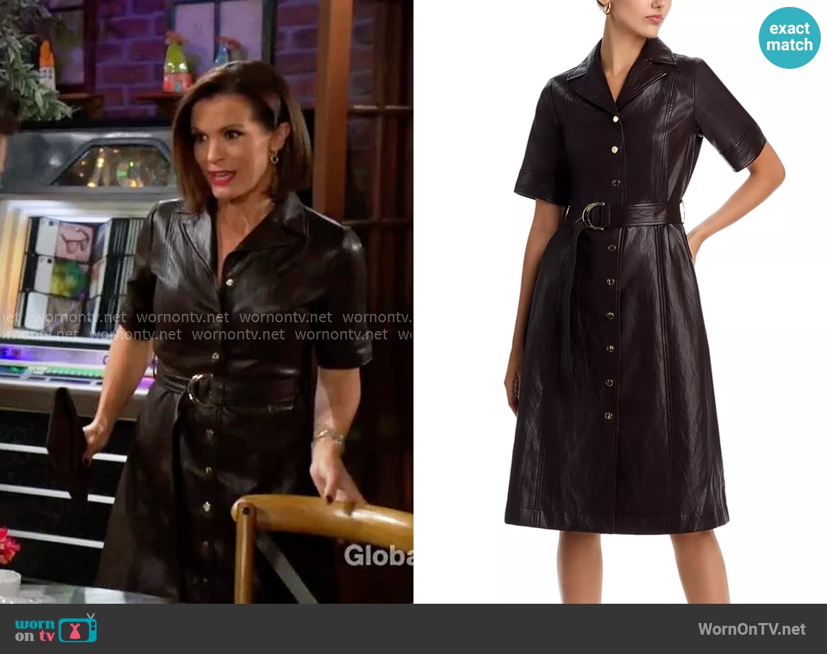 T Tahari Faux Leather Short Sleeve Button Down Fit & Flare Dress worn by Chelsea Lawson (Melissa Claire Egan) on The Young and the Restless