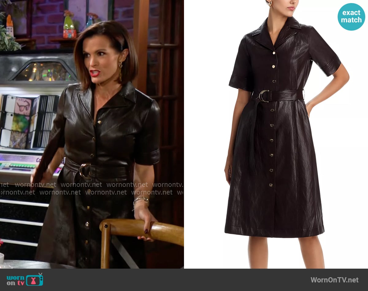 T Tahari Faux Leather Short Sleeve Button Down Fit & Flare Dress worn by Chelsea Lawson (Melissa Claire Egan) on The Young and the Restless