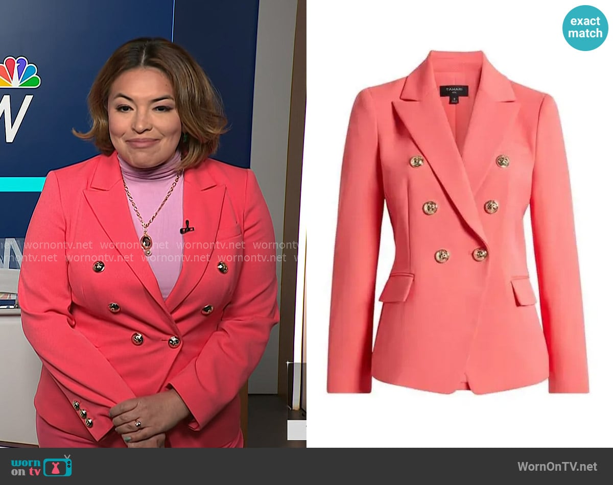 Tahari ASL Twill Double-Breasted Blazer worn by Gilma Avalos on NBC News Daily