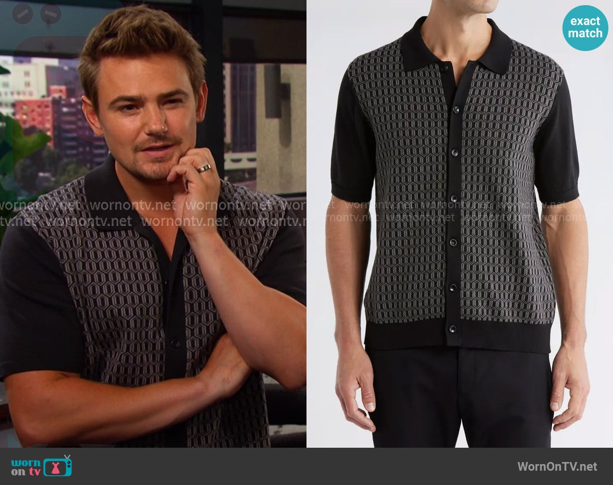 Tahari Button-Up Polo Sweater worn by Johnny DiMera (Carson Boatman) on Days of our Lives