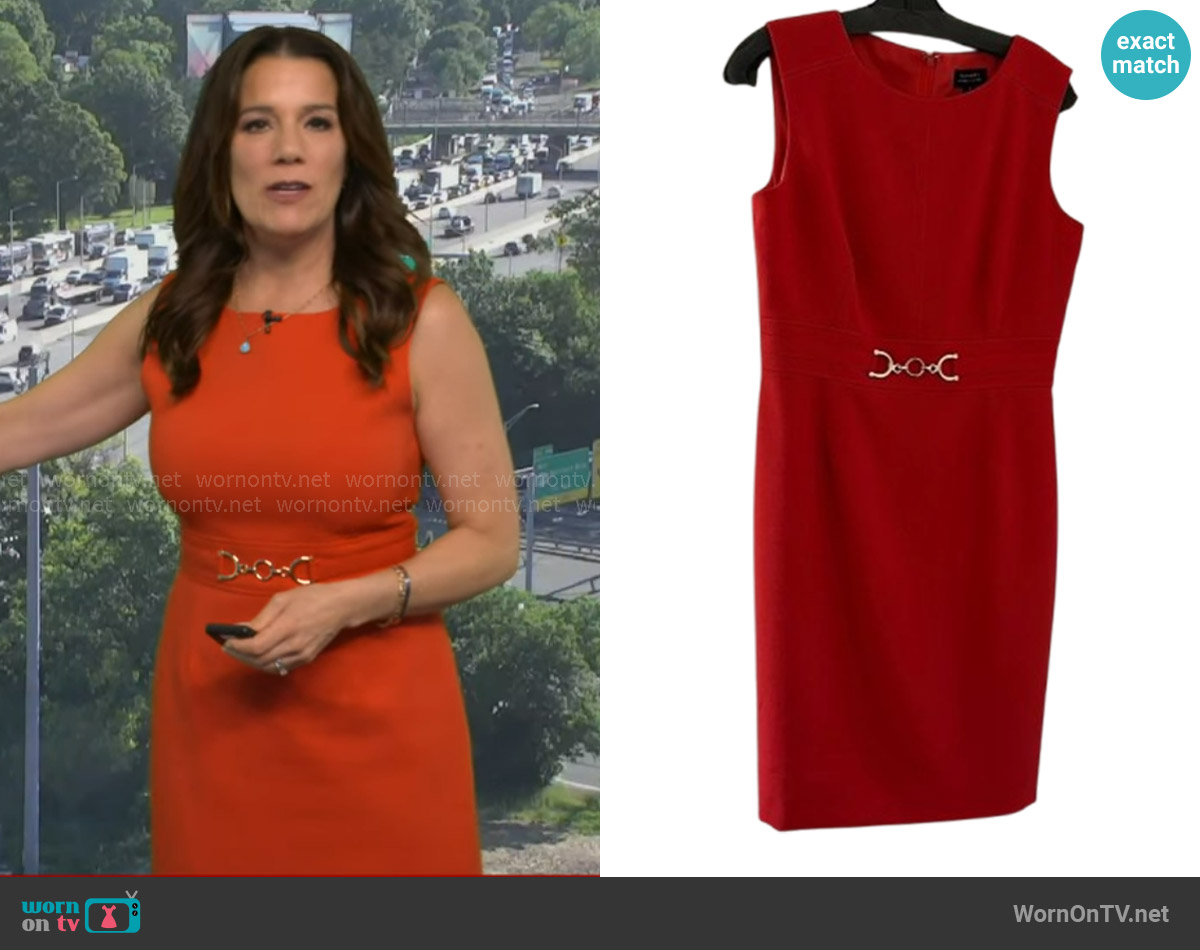 Tahari Sleeveless Sheath Dress worn by Heather O’Rourke on Good Morning America