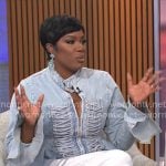 Tanya Trotter's denim lace-up jacket on CBS Mornings