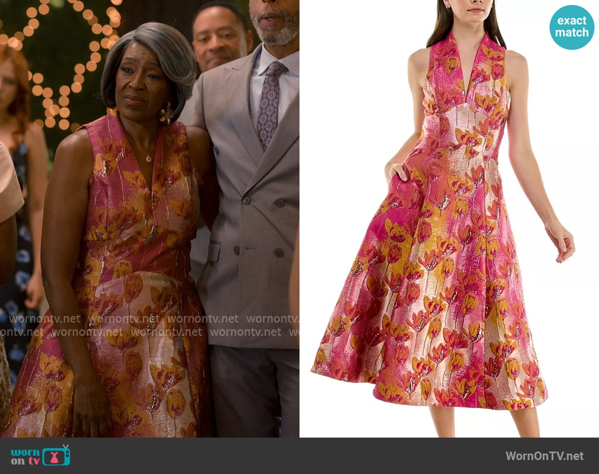 Taylor Metallic Jacquard Sleeveless A-Line Dress worn by Bev Decatur (Janet Hubert) on Sweet Magnolias