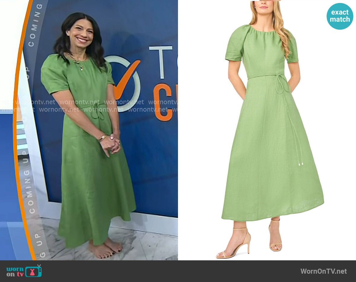 Natalie’s green puff sleeve maxi dress on Today