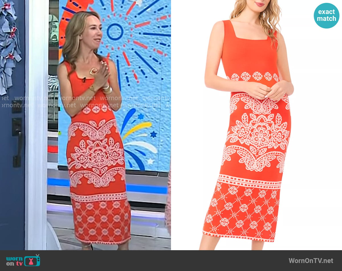 Shannon Doherty’s red floral sleeveless dress on Today