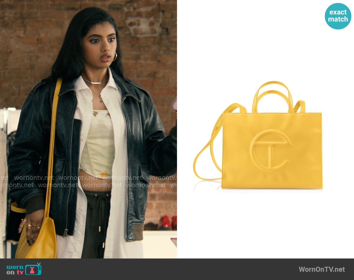 Telfar Medium Shopping Bag in Yellow worn by Abhinaya Chilukuri (Avantika) on Not Suitable For Work