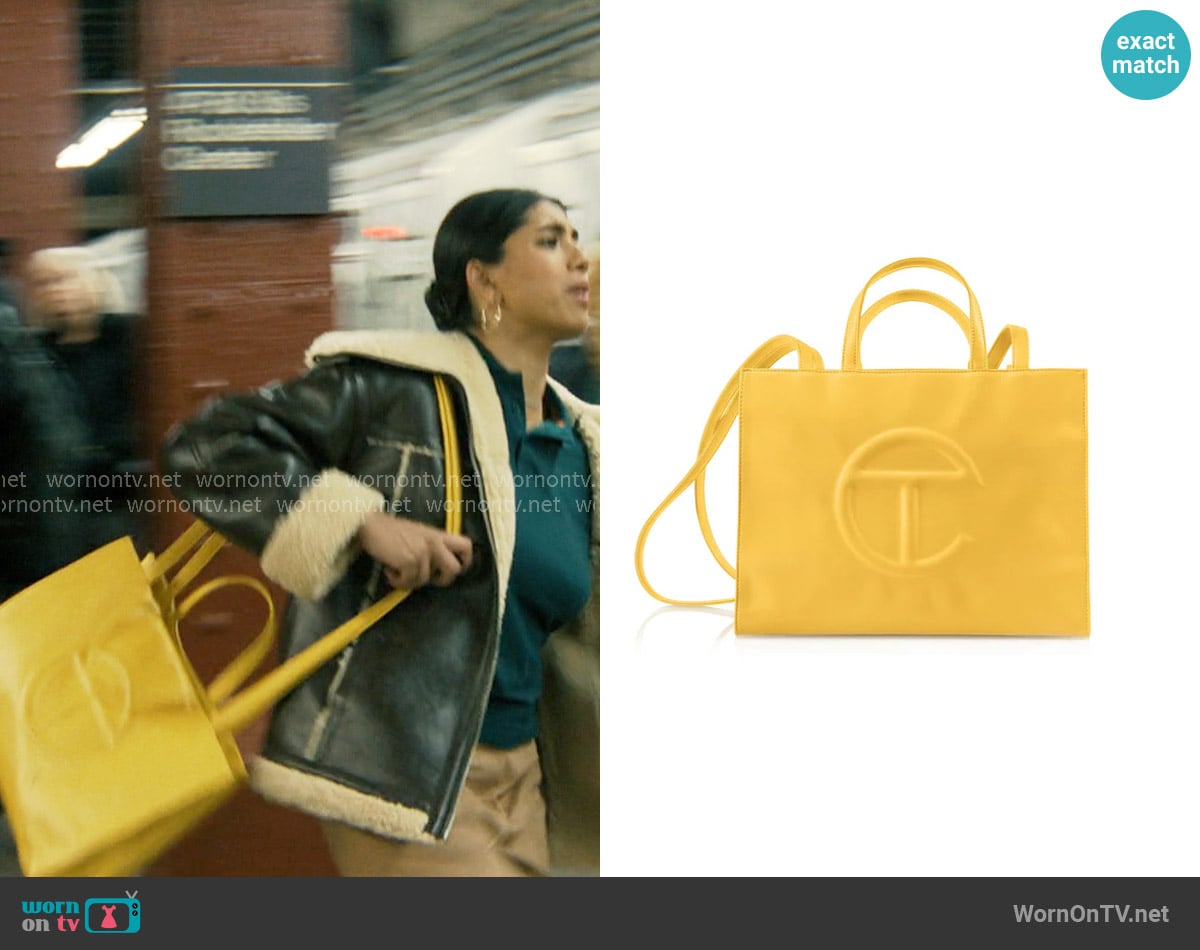 Telfar Medium Shopping Bag in Yellow worn by Abhinaya Chilukuri (Avantika) on Not Suitable For Work