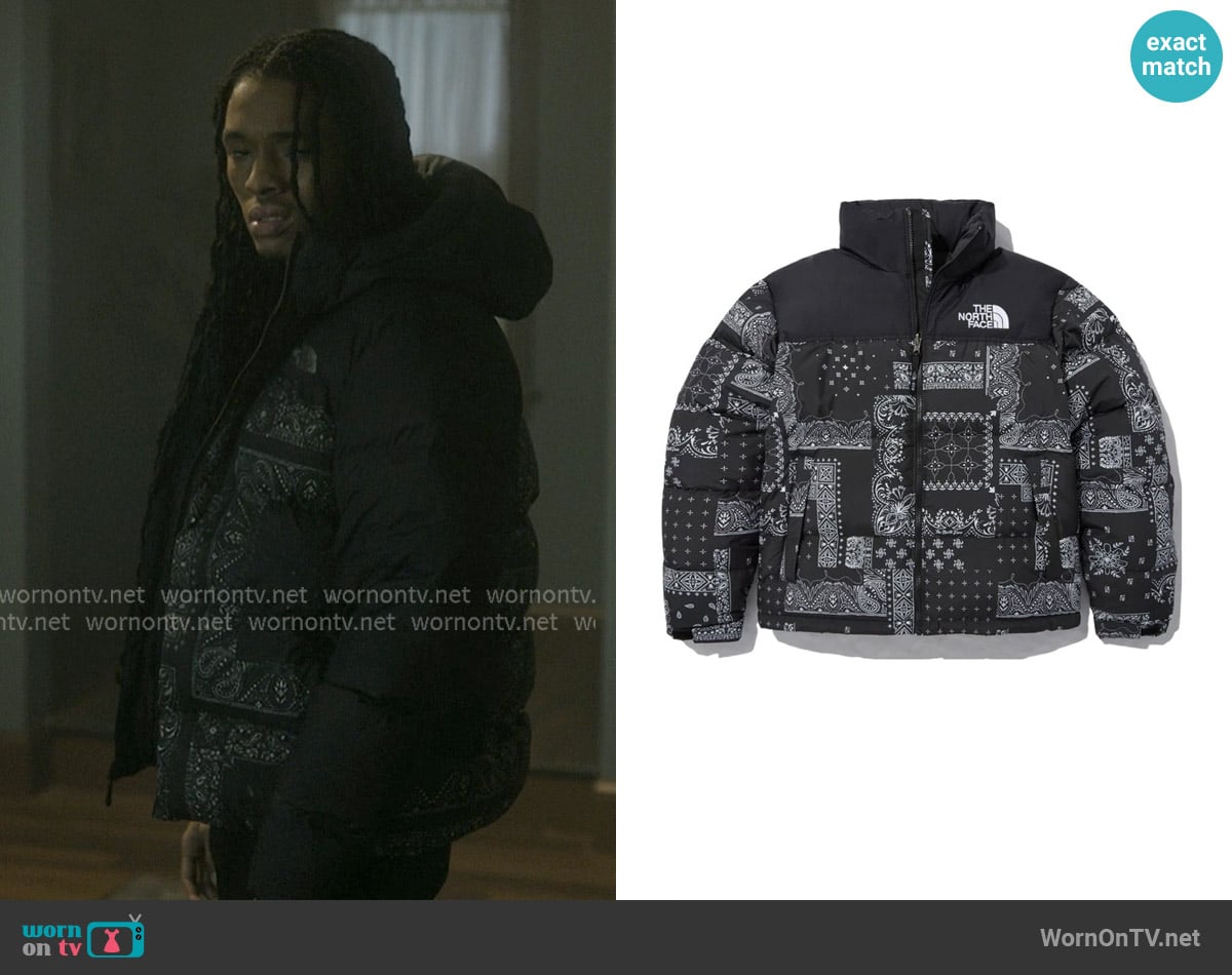 The North Face 1996 Nuptse Black Pattern worn by Jake (Michael Epps) on The Chi