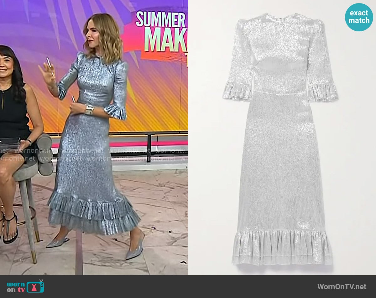 The Vampire's Wife The Falconetti Metallic Chiffon Midi Dress worn by Trinny Woodall on Today