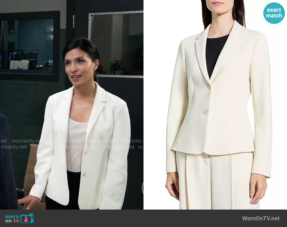 Theory Admiral Crepe Blazer in Rice worn by Justine Turner (Nazneen Contractor) on General Hospital