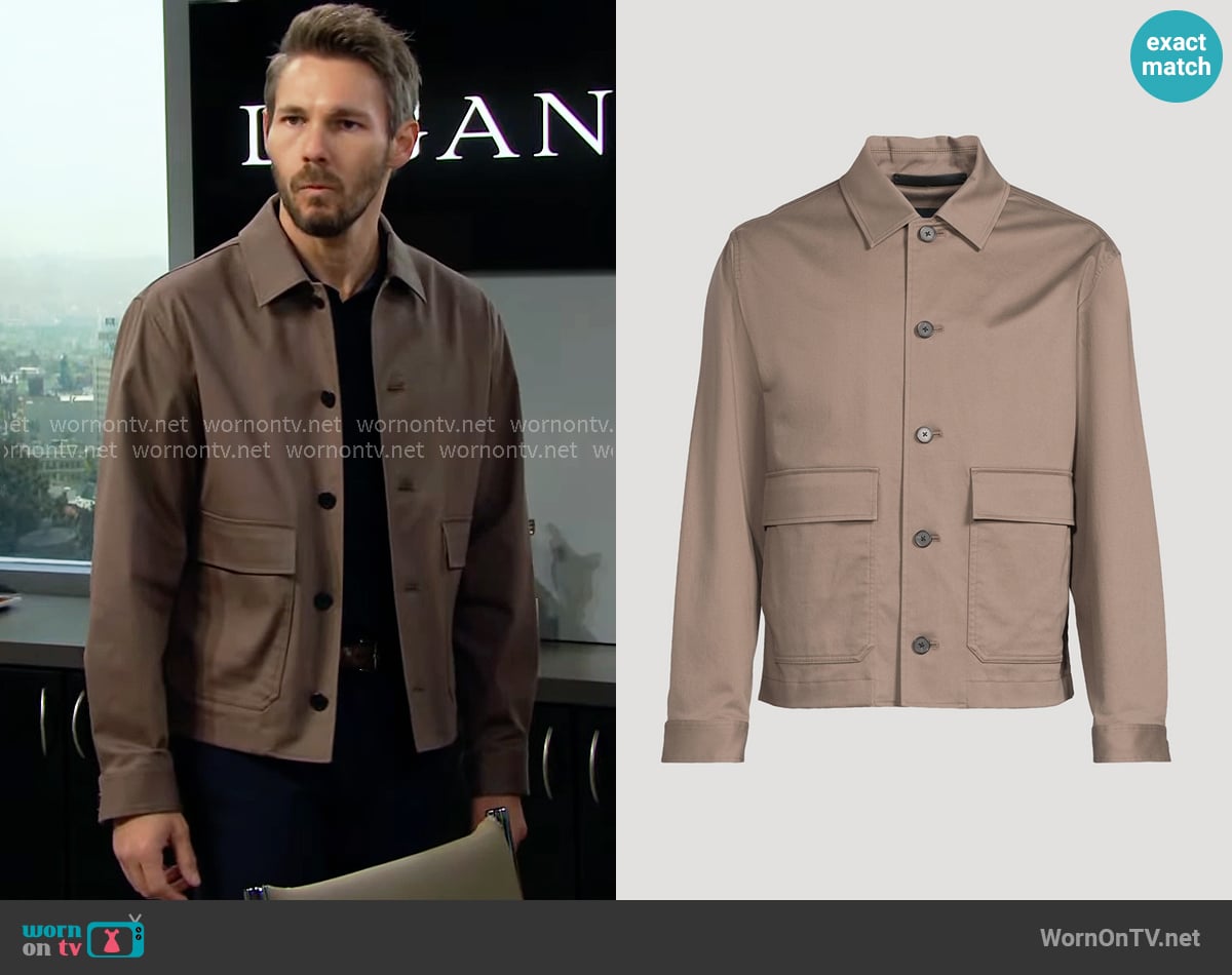Theory Moonsoft Jacket in Morel worn by Liam Spencer (Scott Clifton) on The Bold and the Beautiful