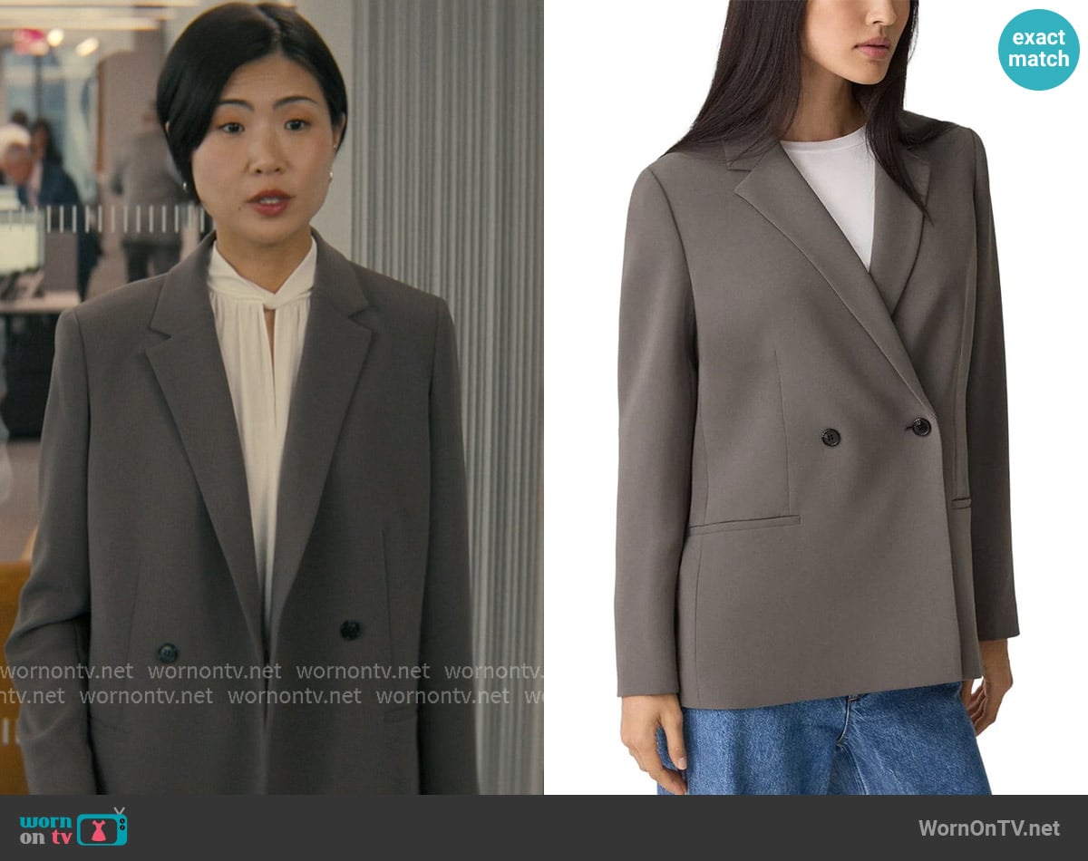 Theory Relaxed Double-Breasted Blazer in Admiral Crepe worn by Jocelyn (May Hong) on Not Suitable For Work
