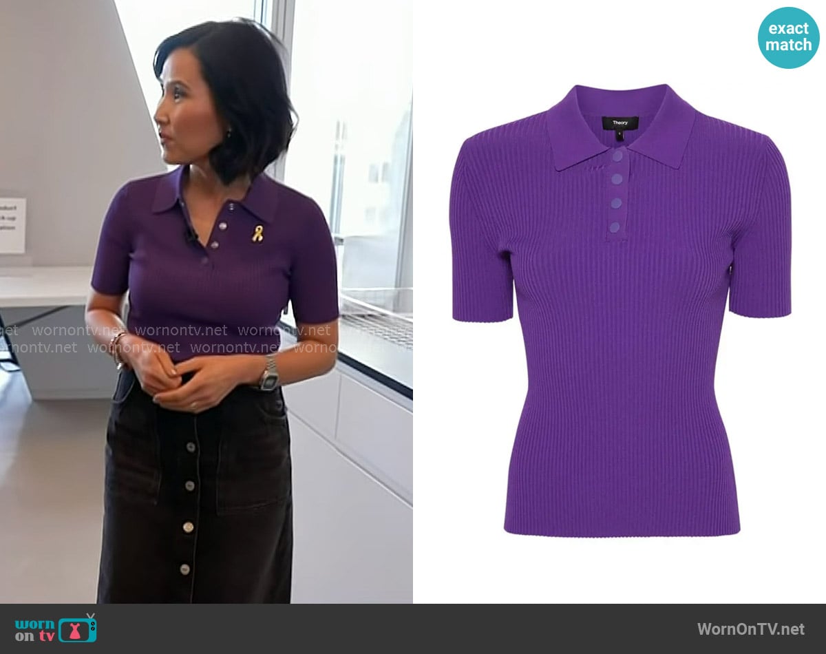 Theory Ribbed Compact Crepe Short-sleeve Polo Shirt in Bright Peony