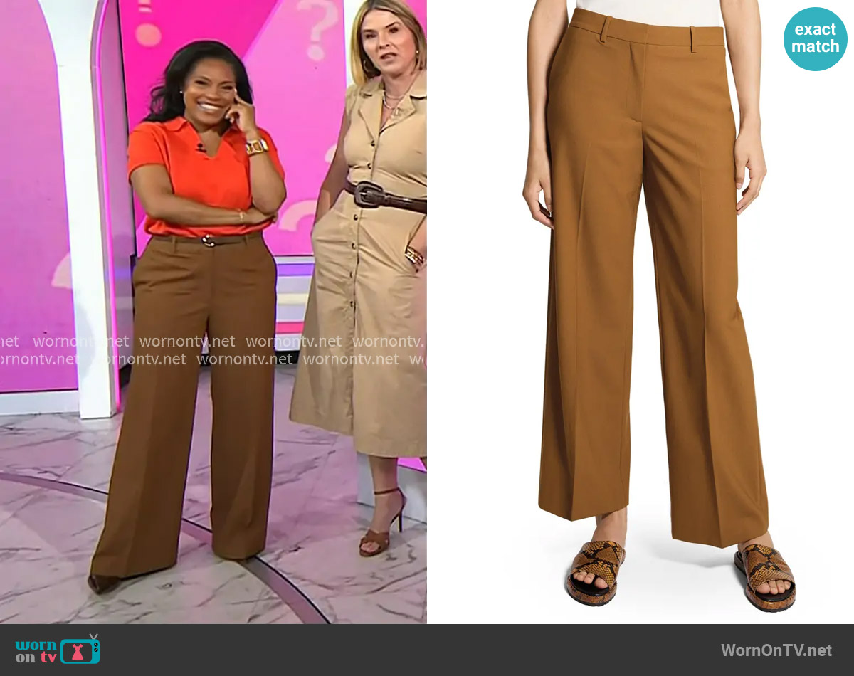 Theory Stretch Wool Pants in Dark Cognac worn by Sheinelle Jones on Today
