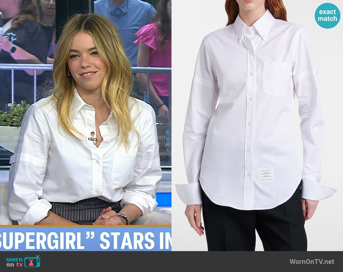 Milly Alcock’s white cutton down shirt on Today