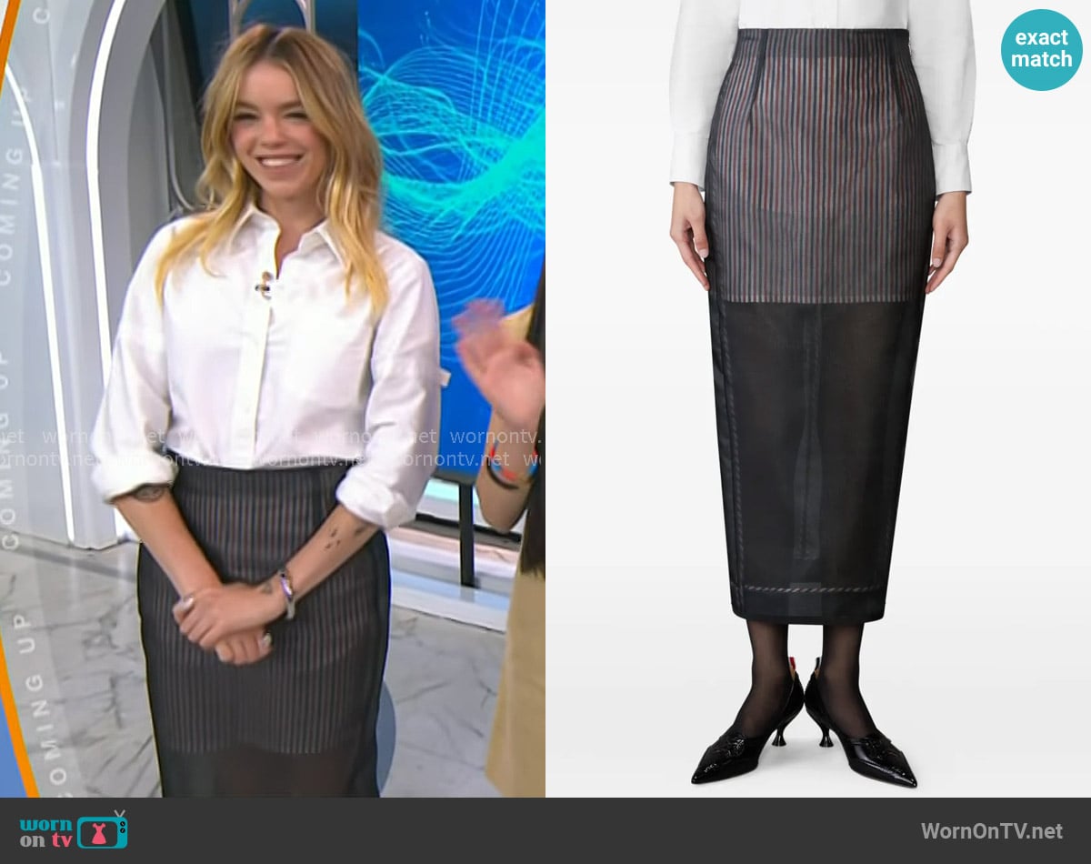Milly Alcock’s black striped mesh skirt on Today