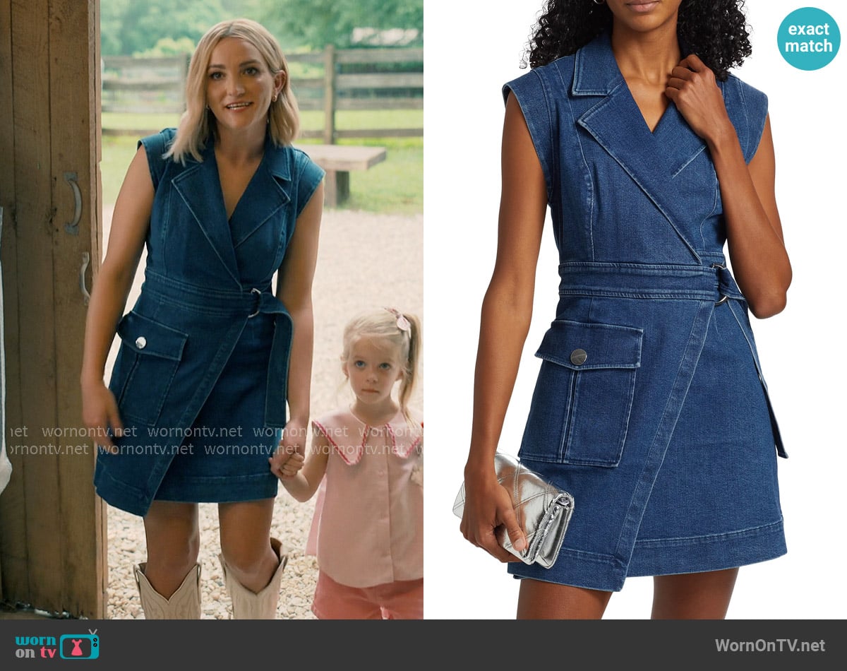 Toccin Everly Denim Safari Wrap Minidress worn by Noreen Fitzgibbons (Jamie Lynn Spears) on Sweet Magnolias