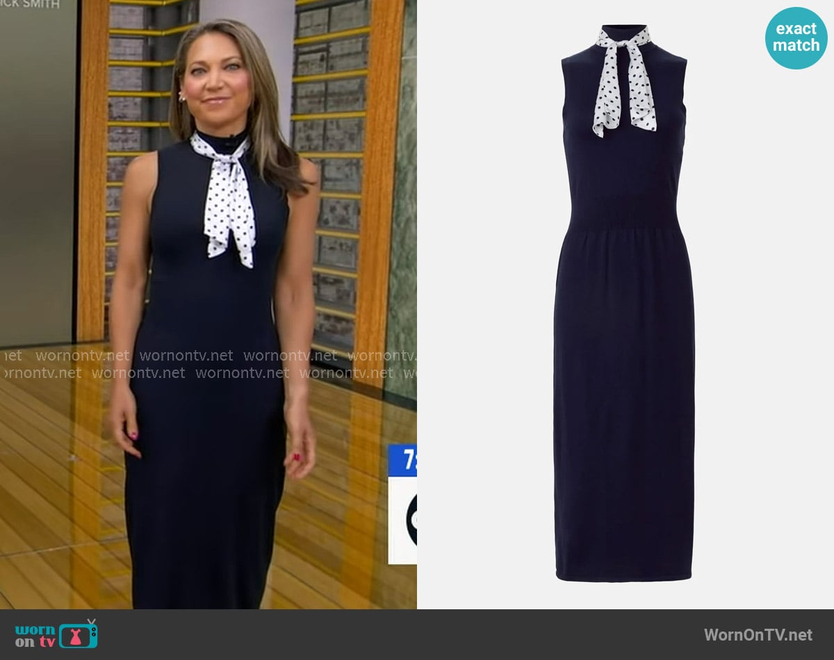 Toccin Sleeveless Midi Dress with Neck Tie worn by Ginger Zee on Good Morning America