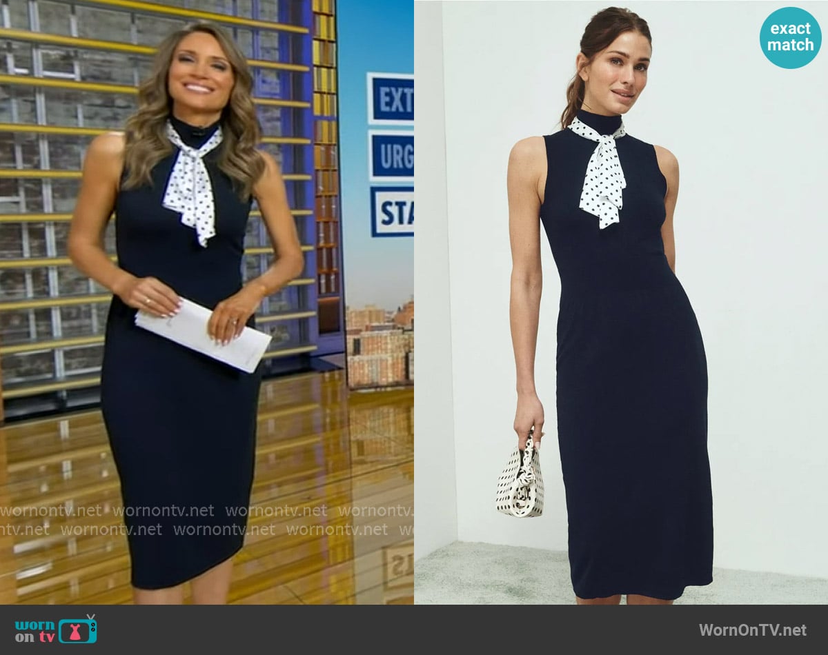 Toccin Sleeveless Midi Dress with Neck Tie worn by Rhiannon Ally on Good Morning America