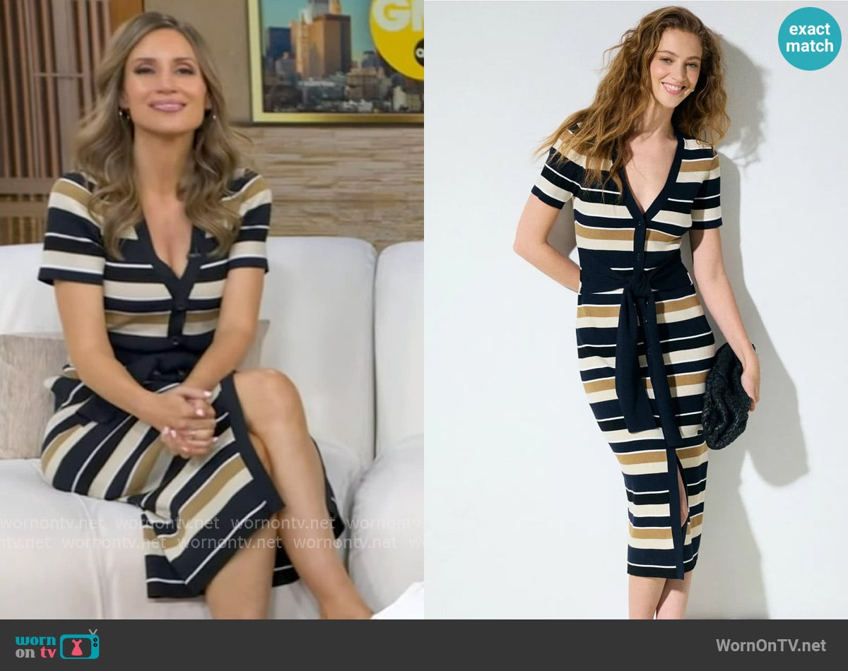 Toccin Tie Front Short Sleeve Midi Dress worn by Rhiannon Ally on Good Morning America