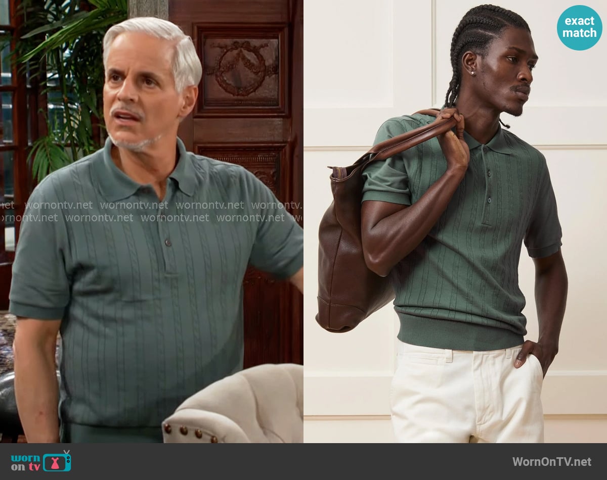 Todd Snyder Cotton Cable Polo in Lichen worn by Michael Baldwin (Christian LeBlanc) on The Young and the Restless