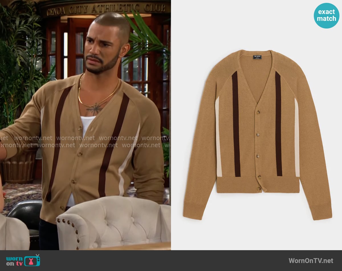Todd Snyder Silk-Cotton Cardigan worn by Holden Novak (Nathan Owens) on The Young and the Restless