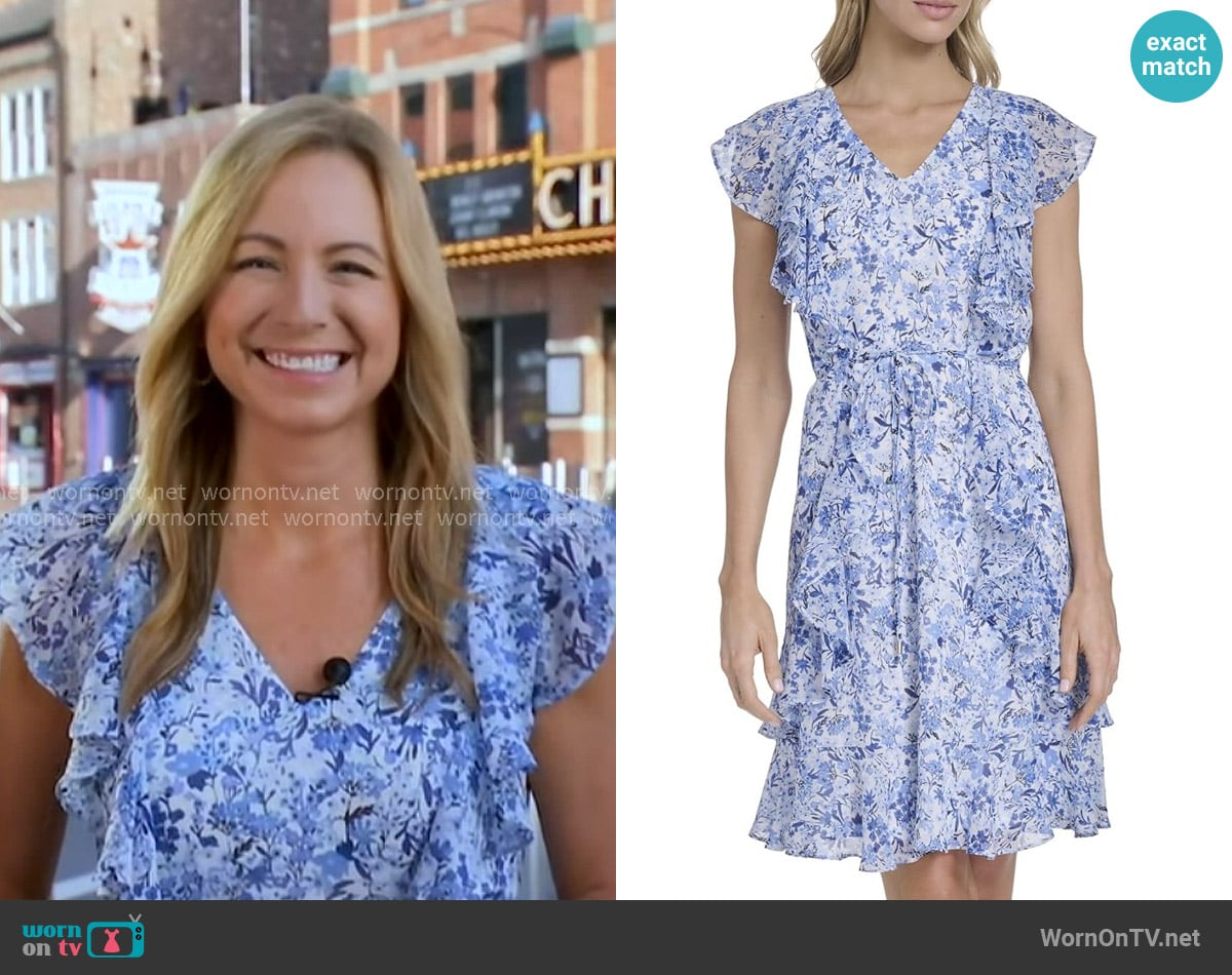 Tommy Hilfiger V-Neck Ruffle Trim Mini Dress worn by Danielle Breezy on Good Morning America