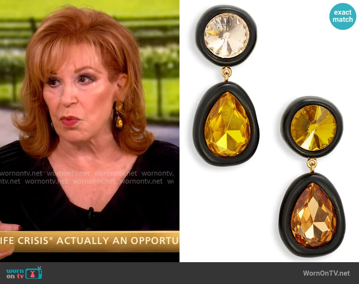 Tory Burch Crystal Mismatched Double Drop Earrings worn by Joy Behar on The View