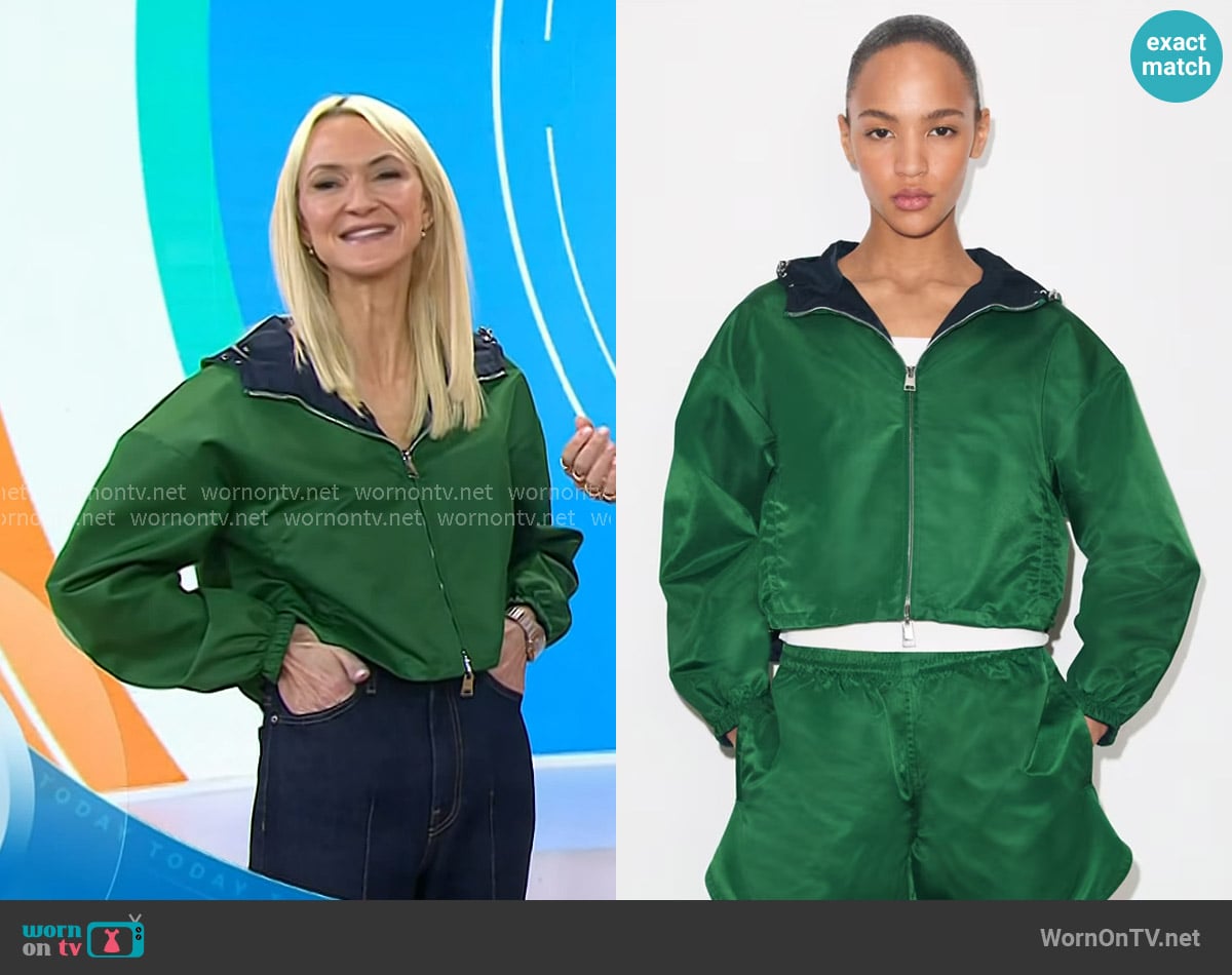 Tory Burch Rebesible Cropped Nylon Jacket in dark green / navy worn by Zanna Roberts Rassi on Today