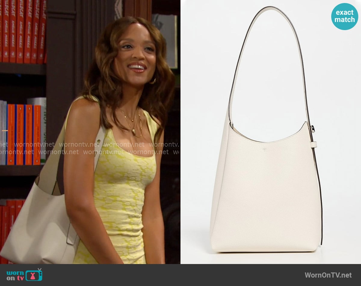 Tory Burch Romy Small Hobo Bag in Light Cream worn by Lani Price (Sal Stowers) on Days of our Lives