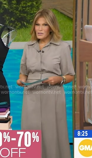 Tory’s grey belted short sleeve midi dress on Good Morning America