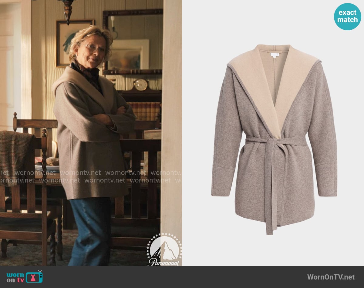 TSE Cashmere Cashmere Reversible Hooded Cardigan worn by Beulah Jackson (Annette Bening) on Dutton Ranch