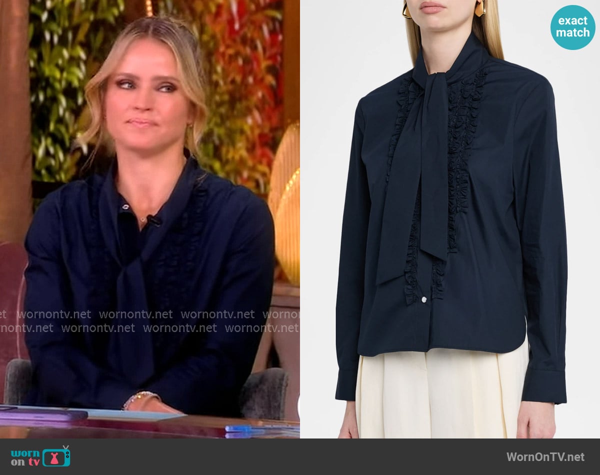 Sara’s navy tie neck blouse on The View Sara’s navy tie neck blouse on The View