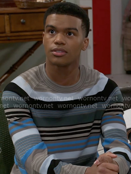Tyrell’s blue striped sweater on Beyond the Gates